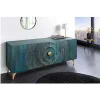 riess-ambiente Sideboard GOLDEN SUNSET 180cm türkis/gold - Mango-Massivholz, Metall, handmade (Einzelartikel, 1 St), Extravagante Kommode m. 3D-Schnitzereien - ideal f. Wohnzimmer & Flur