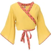 Guru-Shop Longbluse Kurztop, Boho Blusentop, Musselin Wickeltop,.. alternative Bekleidung