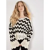 Apricot Rundhalspullover Chevron-Pullover mit Trompetenärmeln