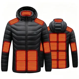 TENGOO HJ-15 Unisex Heated Jacket - 15 Heating Zones, USB Electric Thermal Warm Hooded Coat for Motorcycle & Outdoor Spo