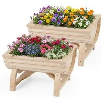 COSTWAY Blumenkasten (2 St), Hochbeet, 2er Set Pflanzkasten, Blumentopf aus Tannenholz