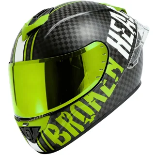 Broken Head Integralhelm BeProud Race Pro Carbon Grün + Grün Verspiegeltes &amp; Schwarzes Visier