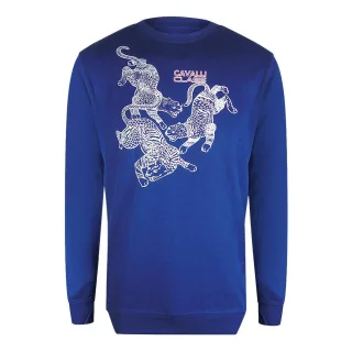Cavalli Class Paisley Leopards Iris Blau Rundhals Sweatshirt