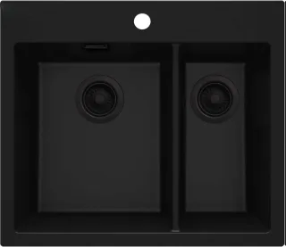Neuesbad 1, 5-Becken Granitspüle 600x520x214 3, 5'', Schwarz, mit Raumsparsiphon NB1DEZQEN5031