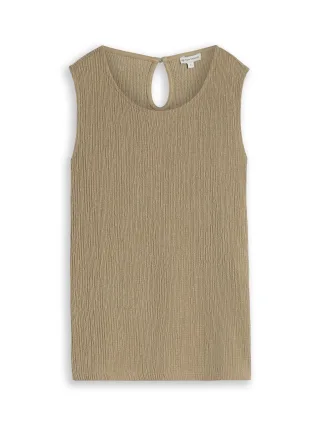 Tom Tailor - Crinkle Top mit Seitenschlitzen olive white structure - Gr. - M