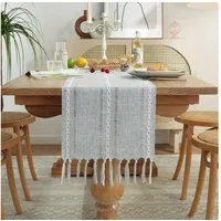TUWENA Tischläufer Tischläufer,Landhausstil Tischdecke,Vintage Waschbar Tisch mit Fransen