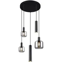 TRIO Leuchten Pendelleuchte MATARO, Hängelampe schwarz, Leuchtmittel wechselbar, Leuchtmittel wechselbar, warmweiß - kaltweiß, mit chrombedampften Glas Lampenschirmen smokefarbig
