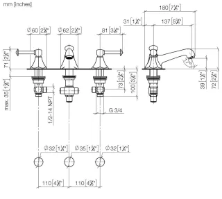 Dornbracht Waschtisch-Dreilochbatterie mit Ablaufgarnitur MADISON 20700370 Platin gebürstet 20700370-06
