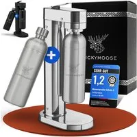 Luckymoose Wassersprudler Infinity-S mit 2x 1,25L langlebige Edelstahlflaschen, (2xSilber-tlg), Spart bis zu 25% CO2, Flaschen spülmaschinenfest & ohne Ablaufdatum