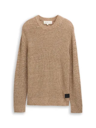 Denim Tom Tailor - Strickpullover mit Rundhalsausschnitt brown tonal knit mouline - Gr. - XXL