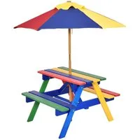 COSTWAY Kindersitzgruppe, 2 Stühlen & Sonnenschirm, 4 Sitze, 79x71x52,5cm