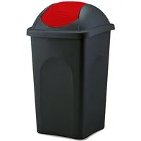 BigDean Mülleimer 60 L XL schwarz Rot Schwingdeckel Müllsammler Abfalleimer Mülltonne, XL Mülleimer, Schwingdeckel, 60L, Dezente Optik