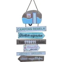 Deko-Impression Deko-Schriftzug Dekoratives Schild Campingregeln Holz /MDF an Kordel Geschenk 75 cm (1 St)
