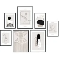 Hyggelig Home Poster Line Art, Premium Poster Set OHNE & MIT Rahmen - Wandbild schwarz weiß, Linien (Set, 7 St), Collage Gesichter Qualitätsdruck auf dickem Papier