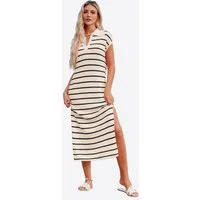 Imily Bela Strickkleid Damen Gestreiftes Kleid mit V-Ausschnitt (Packung, 1-tlg., 1per-Pack) Seitenschlitze