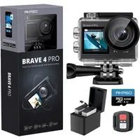 Akaso Brave 4 Pro Action Cam (4K Ultra HD, WLAN 2.4 GHz, Wasserdicht, EIS, Fernbedienung, Duale Farbbildschirme)