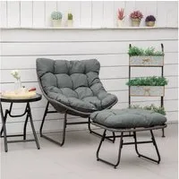 Outsunny Sitzgruppe Rattanstuhl mit Kissen, (Gartensessel, 2-tlg., Rattan Relaxsessel), Stahl Polyester Grau 69 x 76 x 70 cm