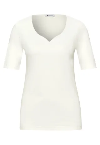 Street One - Basic T-Shirt mit Herzausschnitt off white - Gr. - 42