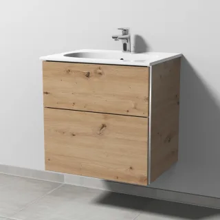 Sanipa 3way Waschtischunterbau zu Geberit Acanto Slim Waschtisch mit 2 Auszügen, Eiche Natural-Touch BR41085