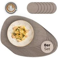matches21 HOME & HOBBY Platzset Ovales Tischset mit Glasuntersetzer, 8er Set, in Braun meliert, (8-St), Hitzebeständige abwaschbare PVC Platzsets