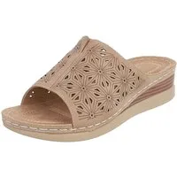 Ital-Design Damen Pantolette mit Lochprägung und Keilsohle Pantolette (91849282) Keilabsatz/Wedge Keilsandaletten in Hellbraun