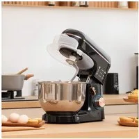 HOMCOM Küchenmaschine 800-251V91BK, 1400 W, 5.5 l Schüssel, mit Rührhaken, Schlagbesen, Spritzschutz, Teigschaber und Eiertrenner