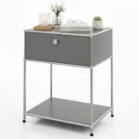 Floordirekt Beistelltisch Concept Epure MK-139, B50 × T40 × H65 cm, verschließbare Schublade (modular, kratzfeste Pulverbeschichtung), Beistellregal mit verchromtem Metallgestell, höhenverstellbare Füße