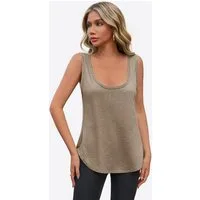 Imily Bela Tanktop Damen Loose ärmellos mit tiefem Rundhalsausschnitt Basic (Packung, 1-tlg., 1per-Pack) mit abgerundetem Saum in Unifarbe