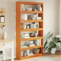 furnicato Bücherregal aus massivem Kiefernholz 100 x 30 x 199,5 cm Wachsbraun, 1-tlg., Geräumiger Bücherschrank mit 6 Fächern als Raumteiler für Wohnraum