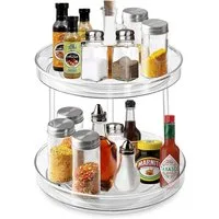Refined Living Gewürzregal 360° Drehbar 2-Etagen, Drehteller Organizer 2 Etagen-Diameter 27CM, Doppelstöckiger Drehteller, Make Up Organizer, Aus verstärktem transparentem PET gefertigt, Multifunktionaler Organizer,Rund Gewürzregal Drehbar 2-tlg., fü
