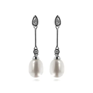 Luxenter 925 Sterling Silber Ohrringe mit rhodinierter weißer Perle - Racoon