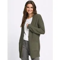 Sieh an! Strickjacke Long-Strickjacke Langarm Rippoptik