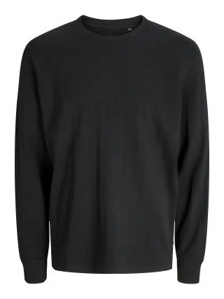 JACK&JONES - JPRBLAKOLE LS DROP NEEDLE TEE STYD AW24 black - Gr. - XXL
