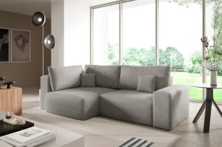 Ecksofa Schlafsofa Sofa ARONA in Stoff Centaur Graubeige Ottomane Links