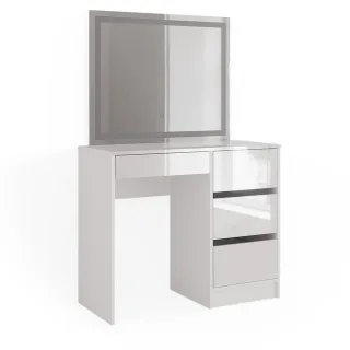 Vicco Schminktisch, Weiß Hochglanz, Holzwerkstoff, 4 Fächer, 4 Schubladen, Rechteckig,Rechteckig, 90x75x40 cm, Schlafzimmer, Schminktische