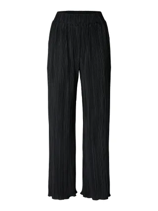 selected women - SLFELLIE HW PLISSE PANT black - Gr. - L
