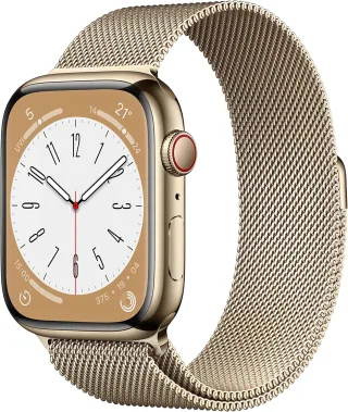 Apple Watch Series 8 [GPS + Cellular inkl. Milanaise-Armband gold] 45mm Edelstahlgehäuse gold