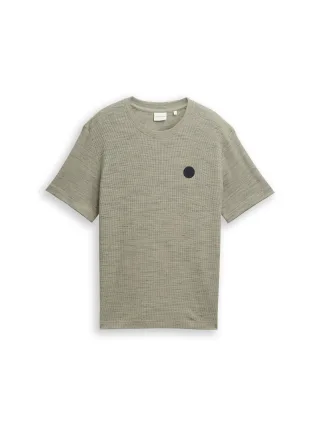 Tom Tailor - T-Shirt mit Waffelstruktur olive grey waffle inject - Gr. - XL