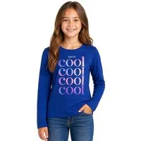 Fashion UK Langarmshirt Mädchen Longsleeve Blau „Just Be Cool“ Glitzerdruck Shirt
