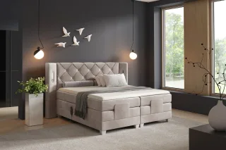 Boxspringbett Elektrisch Bett STEVE 160x200cm in Stoff Fresh Beige