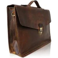 Corno d´Oro Aktentasche Echt Leder HANDMADE Business Laptoptasche für Damen und Herren, groß für 15,6 Zoll Laptop, leichtes Gewicht, Vintage Braun