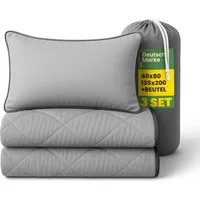Bestlivings Steppbett + Kopfkissen inkl. Beutel für Reisen/Camping, Füllung: Polyester, Decke 135x200, Kissen 40x80, ohne Bettwäsche nutzbar, 60°C waschbar