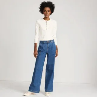 Soft Denim Weite High Waist Bundfalten-Jeans für Damen in Petite-Größe, Damen, size: petite, Blau, Baumwolle/Elasthan, by Lands' End