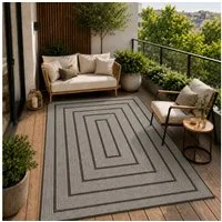 Vimoda Outdoorteppich Ventura, wetterfest robust kurzflor teppich Balkon Terrasse Küche, Rechteckig, Höhe: 5 mm, In- & Outdoor geometrisches Design Teppich waschbar in Grün Beige Grau