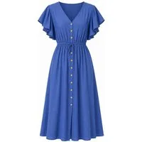 ITALY VIBES Sommerkleid - Midikleid mit Volantärmeln und Knopfleiste für Damen
