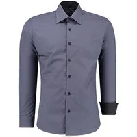 J'S FASHION Businesshemd JS12105 Slim Fit Langarm Herren Hemd mit farblich abgesetzten Elementen, Langarm Kentkragen Uni