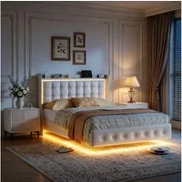 Simurq Polsterbett Jugendbett Doppelbett Bettgestell mit Ladestation (1-tlg., Mit LED-Beleuchtung,Schwebender visueller Effekt), Bettgestell mit Lattenrost,Samt