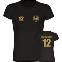 multifanshop T-Shirt Damen Deutschland - Adler Retro Trikot 12 Gold - Frauen