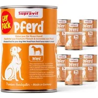 Supravit Nassfutter für Hunde 6 x 820g Dosen - Schmackhaftes Hundefutter nass Pferd, Nassfutter für: Hund