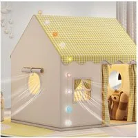 CAVEEN Spielzelt Kinderzelt Spielhaus mit LED-Lichterkette und Baumwollmatte 120×105×128 cm